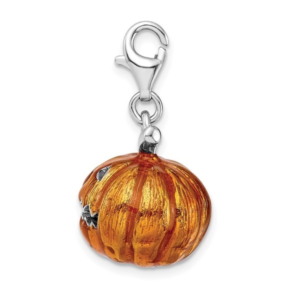 925 Sterling Silver 3-D Enameled Jack o Lantern Bracelet Charm Lobster Clasp